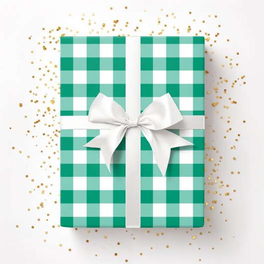Rustikales Bauernhaus Green Checked Gingham Muster Geschenkpapier