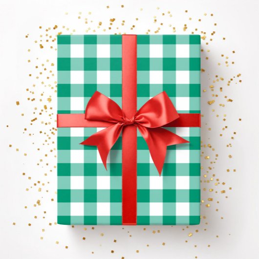 Rustikales Bauernhaus Green Checked Gingham Muster Geschenkpapier