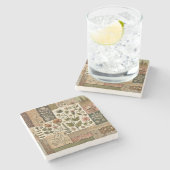 Rustikales Bauernhaus Grüne Patchwork-Wildblume Steinuntersetzer (Seitenansicht)