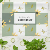 Rustikales Bauernhaus grüner Gingham floral mit Mo Geschirrtuch (Gefaltet)