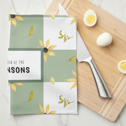 Rustikales Bauernhaus grüner Gingham floral mit Mo Geschirrtuch (Viertel Falte)