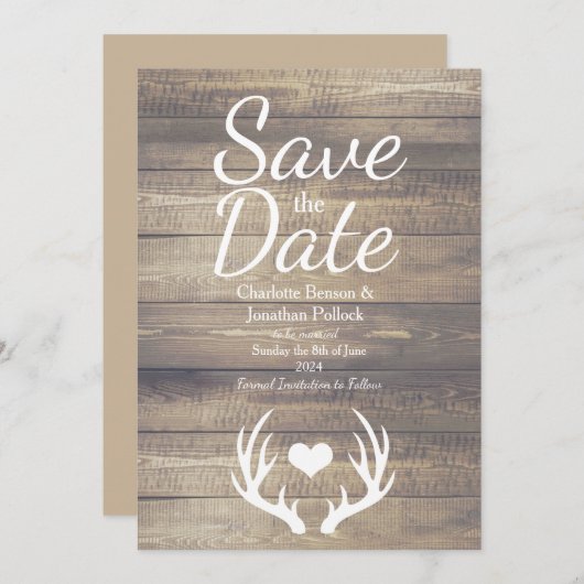 Rustikales Bauernhaus Hirschantler Hochzeit Save The Date (Vorne/Hinten)