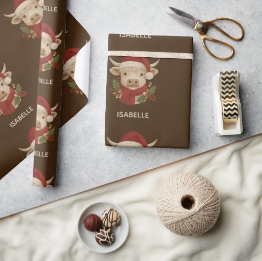 Rustikales Bauernhaus Hochland Kuh mit Weihnachtsm Geschenkpapier (Kunsthandwerk)