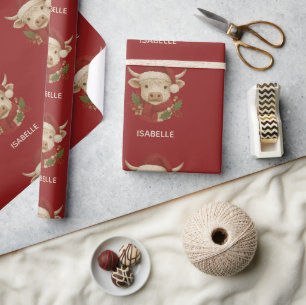 Rustikales Bauernhaus Hochland Kuh mit Weihnachtsm Geschenkpapier
