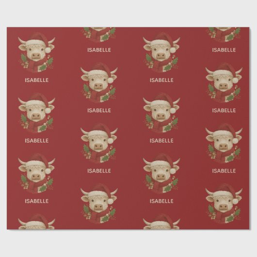 Rustikales Bauernhaus Hochland Kuh mit Weihnachtsm Geschenkpapier (Flach)