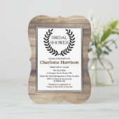 Rustikales Bauernhaus Holz Black Laurels Brautpart Einladung (Stehend Vorderseite)