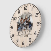 Rustikales Bauernhaus Holz Custom Foto & Familienn Große Wanduhr (Winkel)
