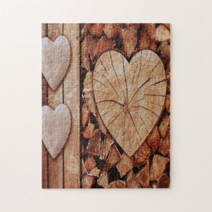 Rustikales Bauernhaus Holz Herz Liebe Puzzle