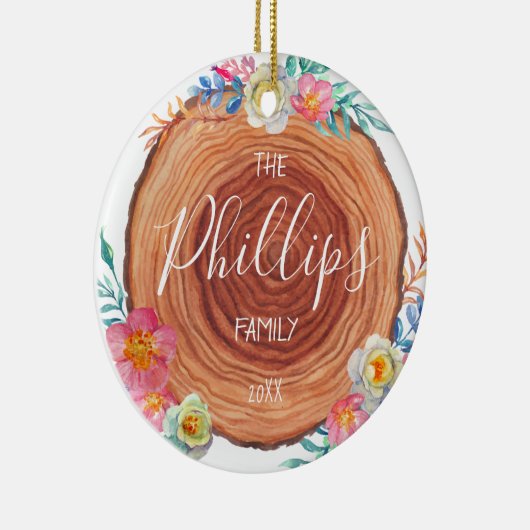 Rustikales Bauernhaus Holz Slice Personalisierte F Keramik Ornament (Rechts)