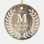 Rustikales Bauernhaus Holz Weiße Laurels Familienn Keramikornament (Vorne)