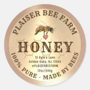 Rustikales Bauernhaus Honeybee Herz Golden Comb Runder Aufkleber