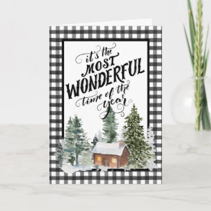Rustikales Bauernhaus Kabine Schwarz-weißer Karo W Feiertagskarte