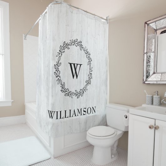 Rustikales Bauernhaus Laurel Wreath Mit Monogramm Duschvorhang (Beispiel)
