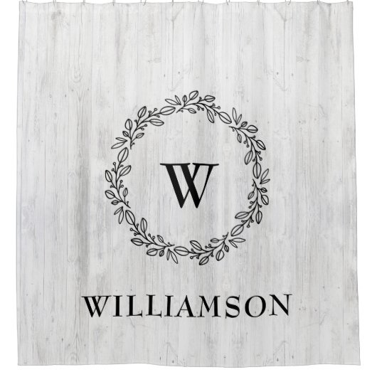 Rustikales Bauernhaus Laurel Wreath Mit Monogramm  Duschvorhang (Vorderseite)