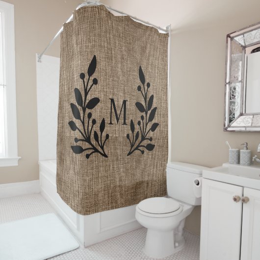 Rustikales Bauernhaus Laurels Burlap Mit Monogramm Duschvorhang (Beispiel)