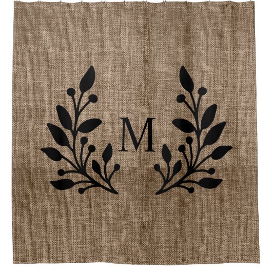 Rustikales Bauernhaus Laurels Burlap Mit Monogramm Duschvorhang (Vorderseite)