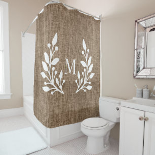 Rustikales Bauernhaus Laurels Burlap Mit Monogramm Duschvorhang