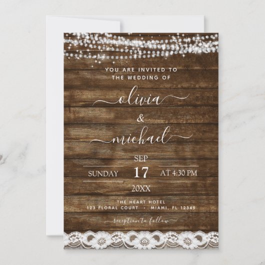 Rustikales Bauernhaus, Lichtereihen Hochzeit Einladung (Vorderseite)