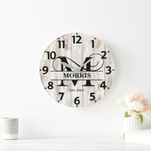 Rustikales Bauernhaus M Monogramm Große Wanduhr