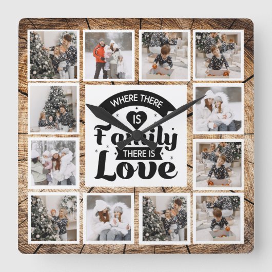 Rustikales Bauernhaus, maßgeschneiderte FotoCollag Quadratische Wanduhr (Vorderseite)