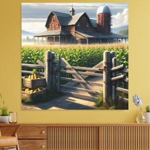 Rustikales Bauernhaus mit Cornfield Ai Art Leinwanddruck