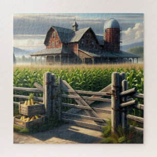 Rustikales Bauernhaus mit Cornfield Ai Art Puzzle
