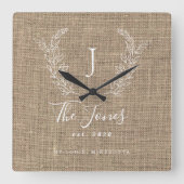 Rustikales Bauernhaus mit Monogramm Quadratische Wanduhr (Vorderseite)