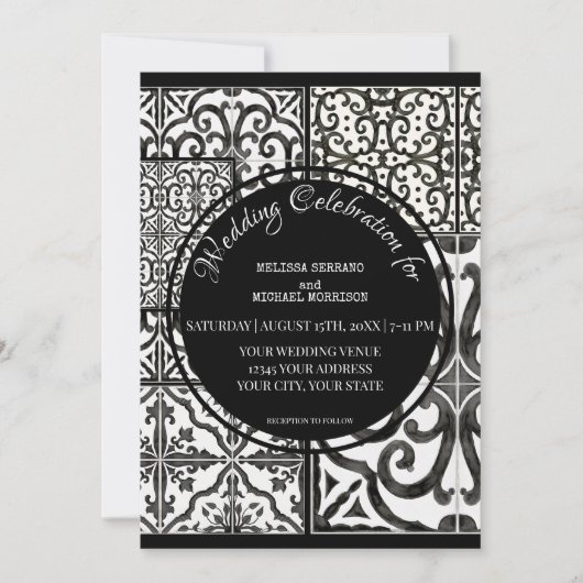 Rustikales Bauernhaus Moderne Schwarz-weiße Hochze Einladung (Vorderseite)