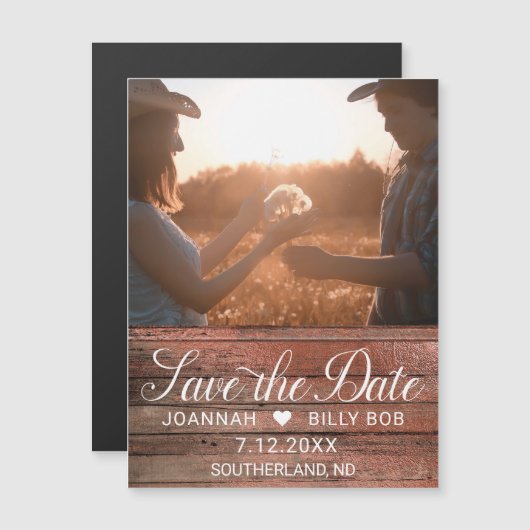 Rustikales Bauernhaus Modernes Weißes Script Foto Magneteinladung (Vorne/Hinten)