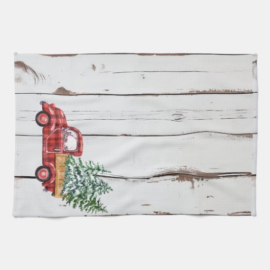 Rustikales Bauernhaus Not leidender Holzroter LKW Geschirrtuch (Horizontal)