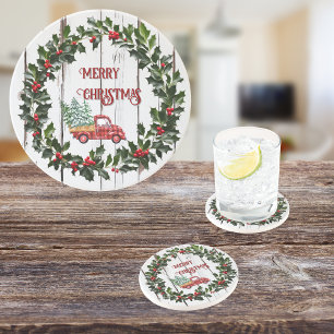 Rustikales Bauernhaus Not leidender Holzroter LKW Getränkeuntersetzer