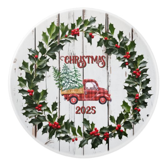 Rustikales Bauernhaus Not leidender Holzroter LKW Keramikknauf (Vorderseite)