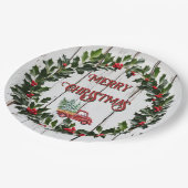 Rustikales Bauernhaus Not leidender Holzroter LKW Pappteller (Schrägansicht)