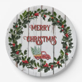 Rustikales Bauernhaus Not leidender Holzroter LKW Pappteller (Vorderseite)