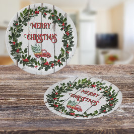 Rustikales Bauernhaus Not leidender Holzroter LKW Pappteller