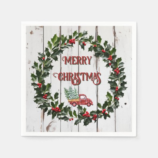 Rustikales Bauernhaus Not leidender Holzroter LKW Serviette (Vorderseite)