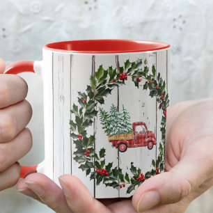 Rustikales Bauernhaus Not leidender Holzroter LKW Tasse