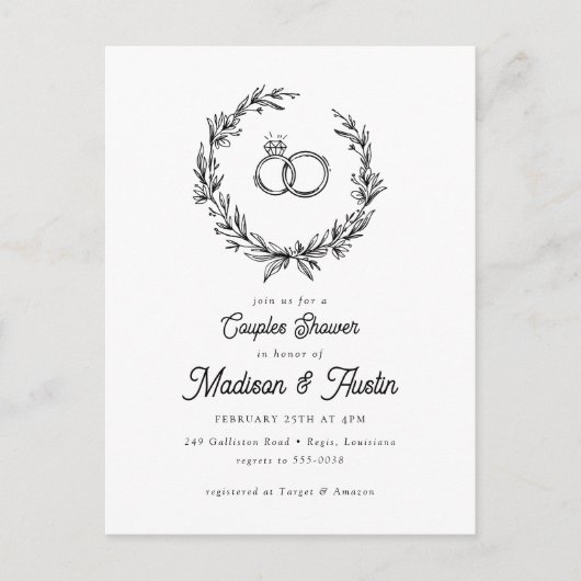 Rustikales Bauernhaus Paare Brautdusche Einladung Postkarte (Vorderseite)