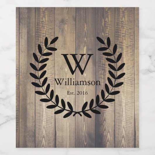 Rustikales Bauernhaus Planks Black Laurels Mit Mon Weinetikett (Einzelnes Label)