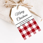Rustikales Bauernhaus Red Checked Frohe Weihnachte Geschenkanhänger