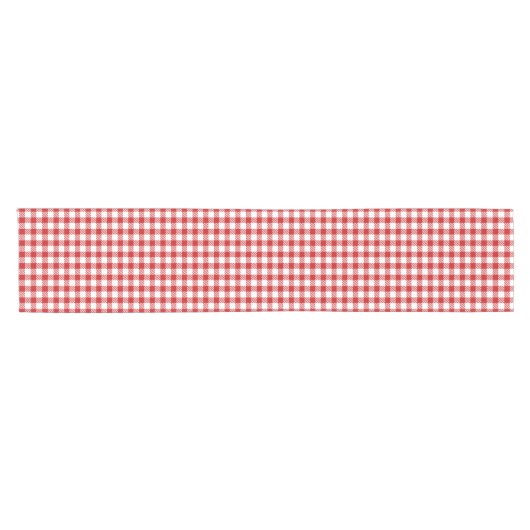 Rustikales Bauernhaus Red Small Gingham Kariert Kurzer Tischläufer (Horizontal)