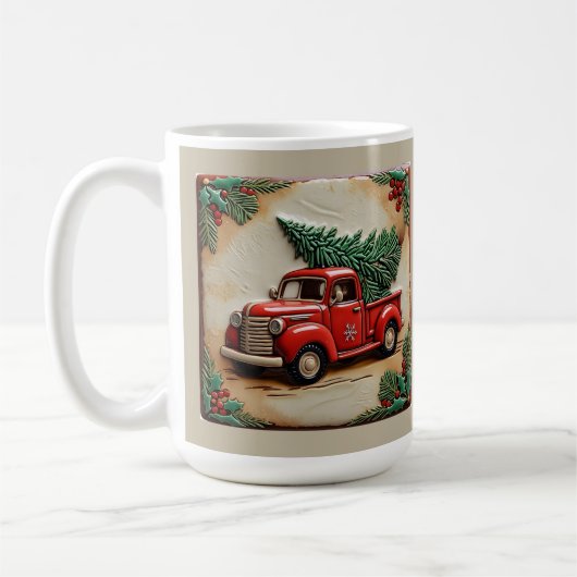 Rustikales Bauernhaus Red Truck Weihnachten indivi Kaffeetasse (Links)