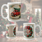 Rustikales Bauernhaus Red Truck Weihnachten indivi Kaffeetasse