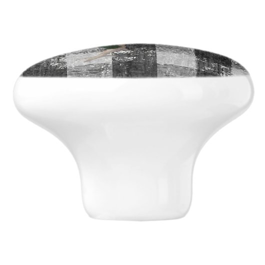 Rustikales Bauernhaus Rooster Schwarz-weiß Gingham Keramikknauf (Seitenansicht)