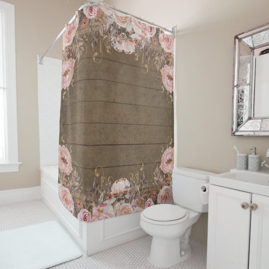 Rustikales Bauernhaus Rosa Land Blumenwald Duschvorhang (Beispiel)