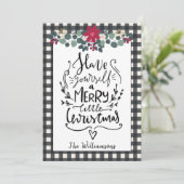 Rustikales Bauernhaus Schwarz-weiße Karierte Weihn Einladung (Stehend Vorderseite)