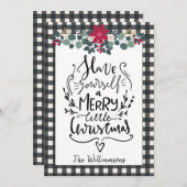 Rustikales Bauernhaus Schwarz-weiße Karierte Weihn Einladung (Vorne/Hinten)