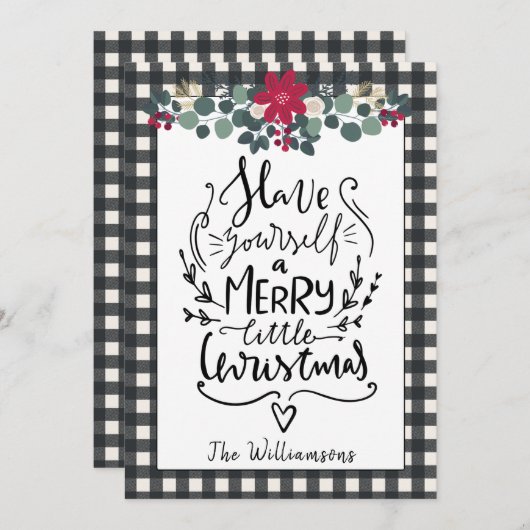 Rustikales Bauernhaus Schwarz-weiße Karierte Weihn Einladung (Vorne/Hinten)