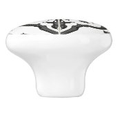 Rustikales Bauernhaus Schwarz-weißes Blattmuster Keramikknauf (Seitenansicht)