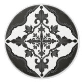 Rustikales Bauernhaus Schwarz-weißes Muster Keramikknauf (Vorderseite)